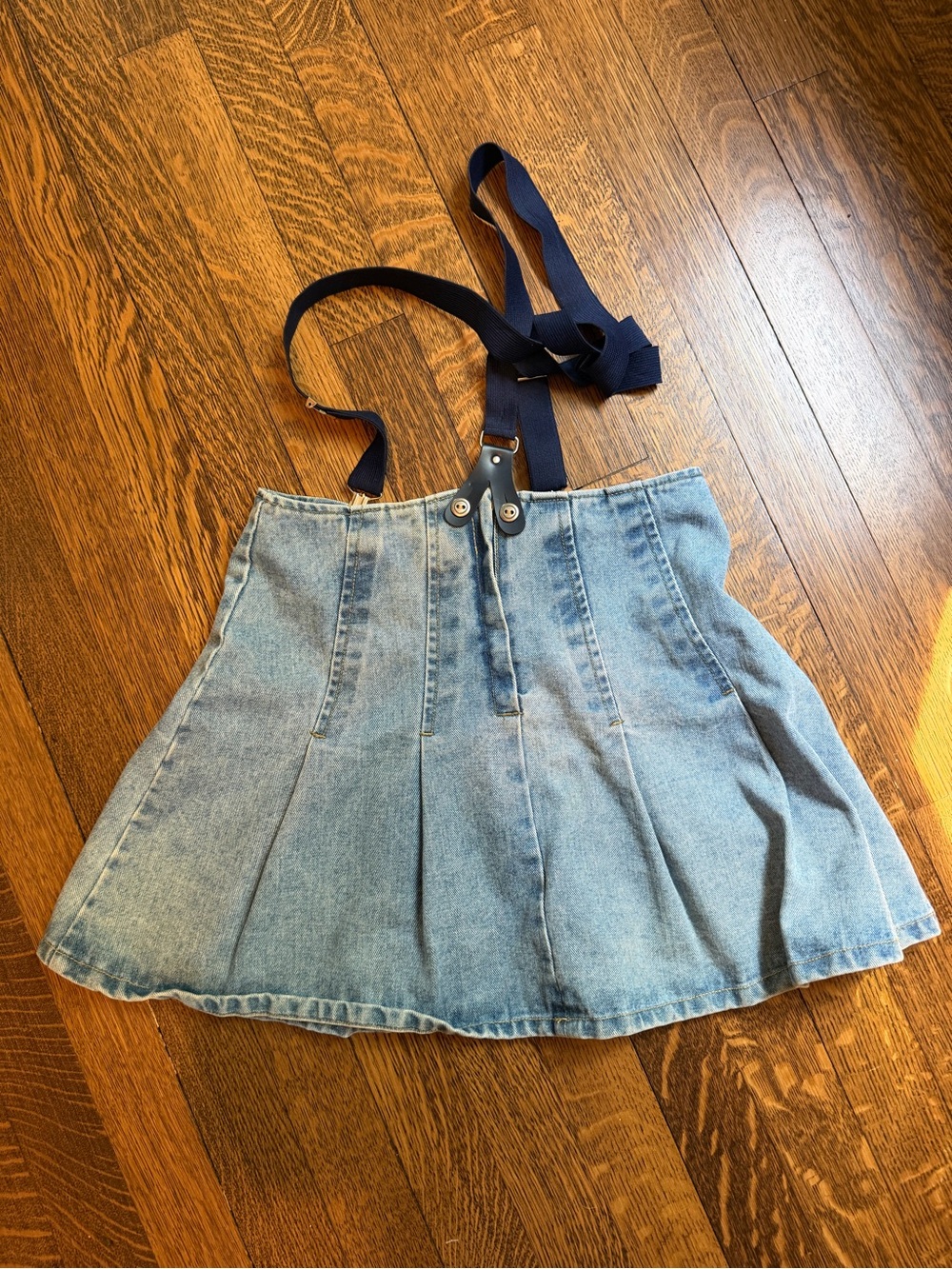Vintage 90's FINO Jeans USA Denim Pleated Mini Skirt Suspenders 27" Waist